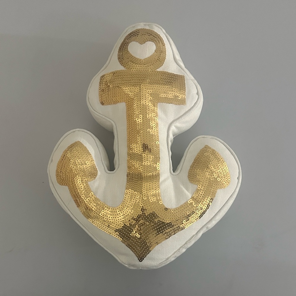 Gold Sequin Nautical Coastal Anchor Pillow